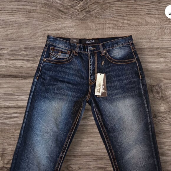 True Luck Jeans men's Stretch Straight 3 Flap Pockets blue 34x30 Embroidered - Picture 3 of 14